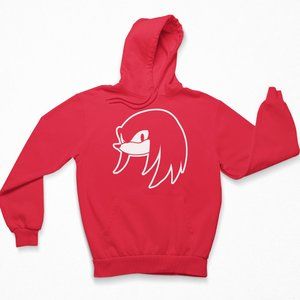 NEW Knuckles Echidna Face Head Sonic Fleece Pullover Hoodie RED